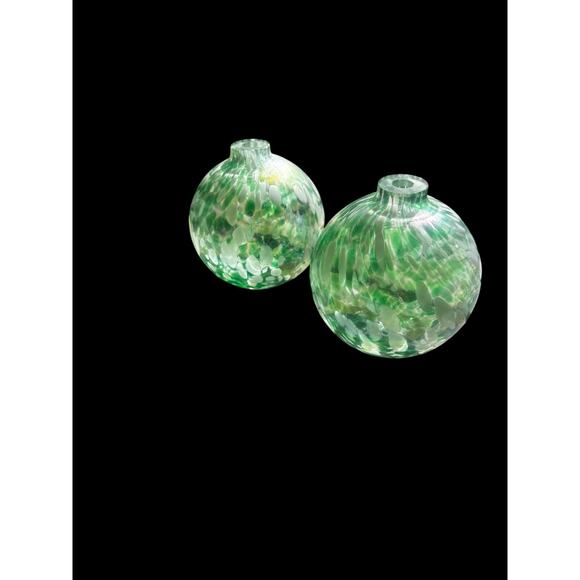 Pottery Barn Pair of Art Glass Globes Green Iridescent  Swirl Oil Lamp No Wick - Picture 2 of 8